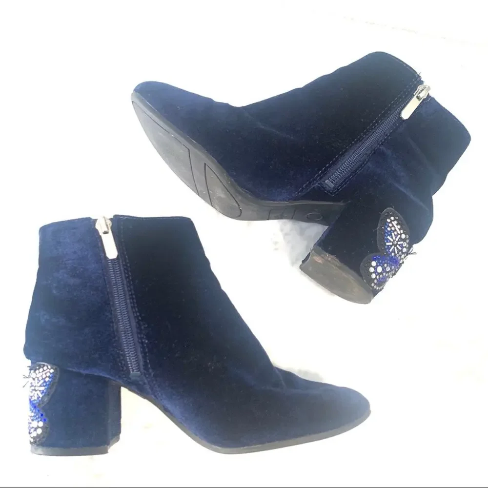 Libby Edelman womens Butterfly Blue Velour Heel Booties size 7